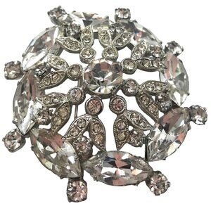 Austria Vintage Silver Tone Domed Clear Rhinestone Brooch, Signed M41